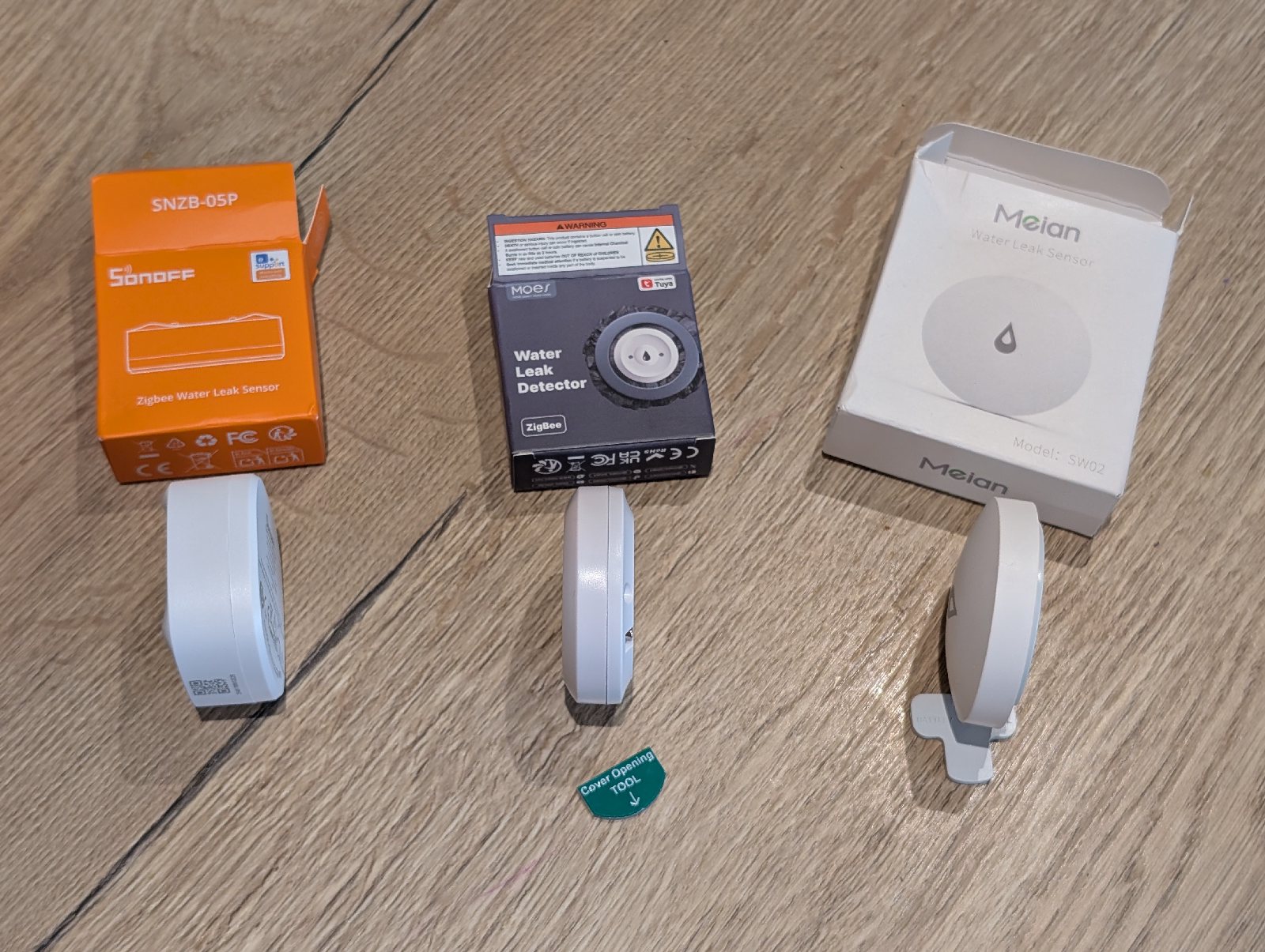 The three leak sensors shown from the side to compare thickness