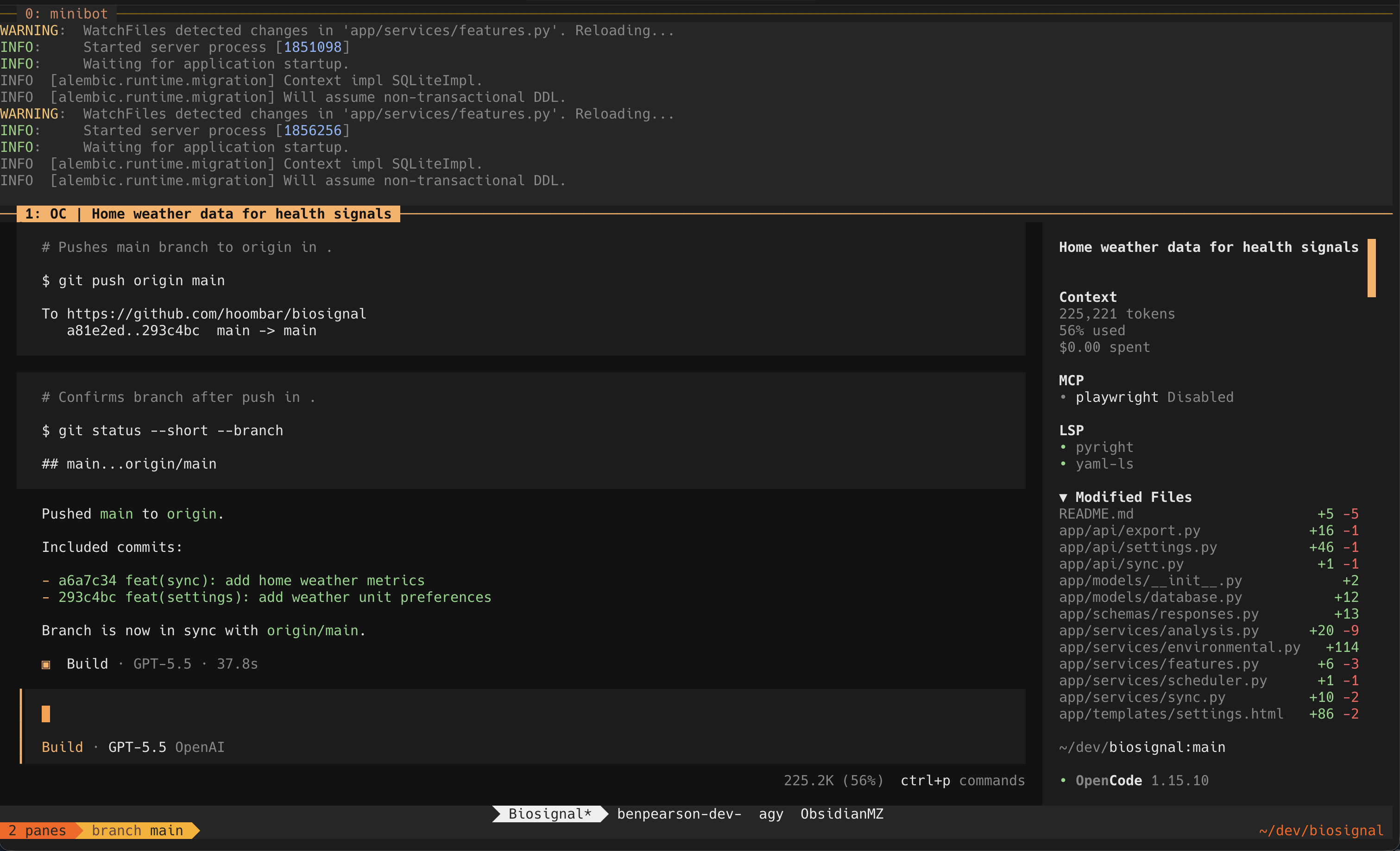 OpenCode running inside tmux over SSH